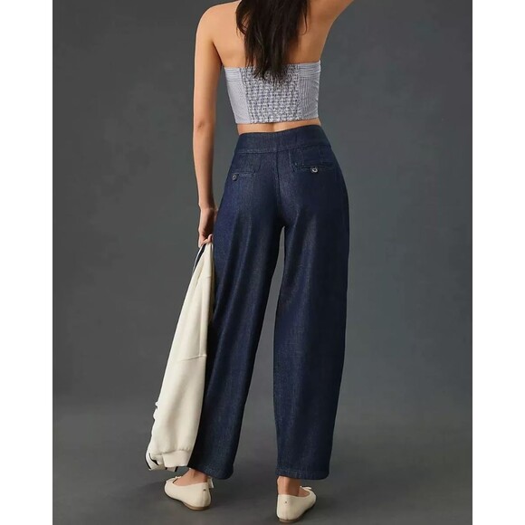 ~~ANTHROPOLOGIE Pilcro Porto 31 Pleated High Rise Tapered Jeans Dark Blue Pocket - Picture 3 of 16